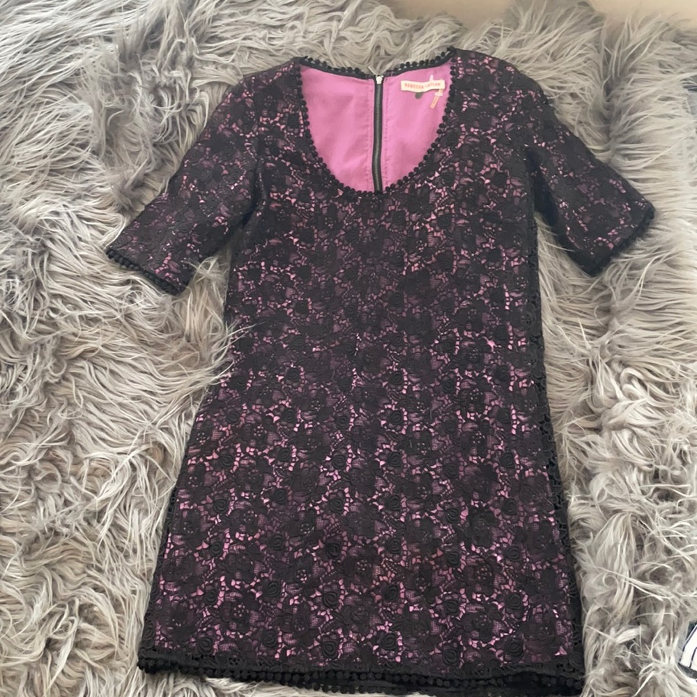 Rebecca Taylor Black and Purple Lace Dress